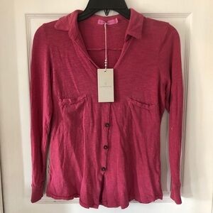 NWT ALTERNATIVE APPAREL hot pink tie dye collar V neck cotton shirt Size XS